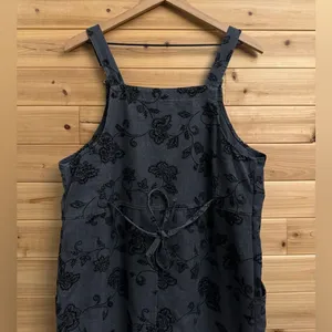 Vintage Talbots Size Large Gray Velvet Floral Overall Dress Whimsigoth Goth thumbnail 7