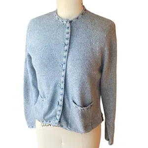 Vintage WOOLRICH Button Up Light Blue Wool Embroidered Sweater ~ Women's MEDIUM thumbnail 3