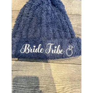 Navy Blue‎ Womens Beanie Hat With Pom Pom Bride Tribe Bachelorette Party Beanie thumbnail 2