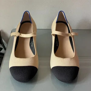 Rothy’s Mary Jane Block Heel Pumps Beige Black Cap Toe Women’s Size 9 EU39 thumbnail 2