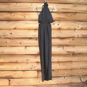 NWT MINKPINK Black S Satin Halter Cut Out Silky Maxi Dress Gown thumbnail 4