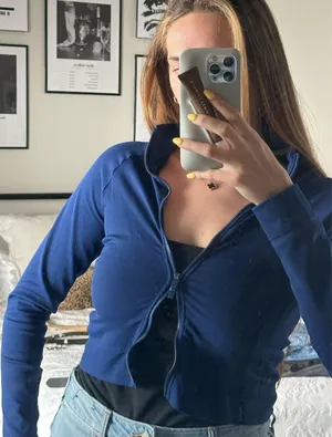 Fabletics blue double zipper jacket  thumbnail 1