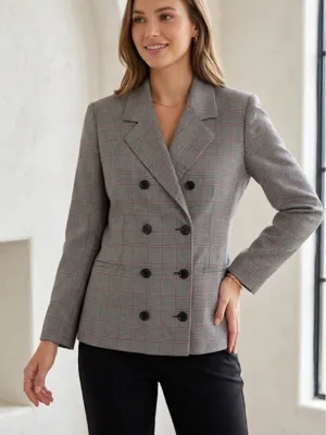 Vintage Jones New York Plaid Herringbone Houndstooth Double Breasted Blazer thumbnail 1