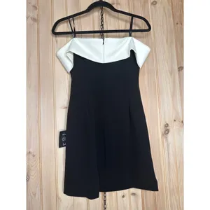 NWT Lulus Caelion Black and White Off-the-Shoulder Mini Dress Party LBD Size M thumbnail 5