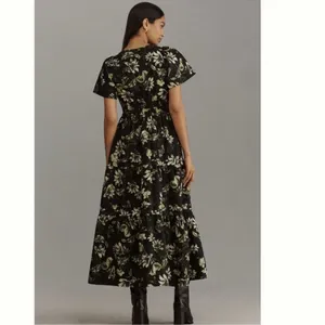 Anthropologie The Somerset Maxi Dress Black Green Floral Cotton Size S thumbnail 2