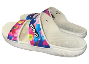 Crocs Classic Slide‎ Sandals Tie Dye Cherry Graphic Women's 9 Men's 7 thumbnail 1