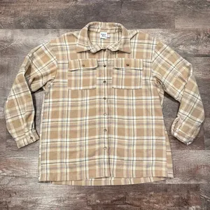 Princess Polly Flannel Plaid Tan Shacket Button Down Fall Size 8 thumbnail 1