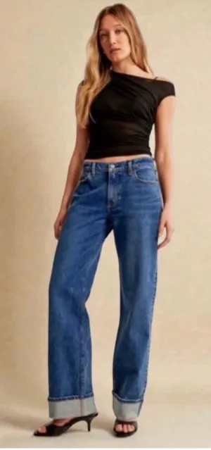 Abercrombie & Fitch The Loose High Rise size 2 dark denim jeans straight EUC thumbnail 1