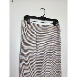 Loft Striped Midi Skirt Side Slit Off Center Stretchy Comfy Boho Modest Medium thumbnail 7