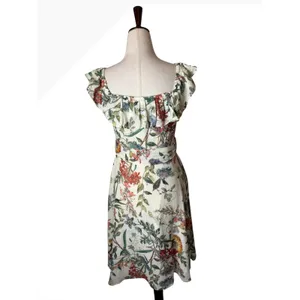 Zara Floral Off The Shoulder Dress Women Small Ivory Floral‎ Ruffle Boho Cottage thumbnail 3