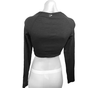 Gymshark Women's Black Crew Neck Long Sleeve Activewear Sports Crop Top Size M thumbnail 2