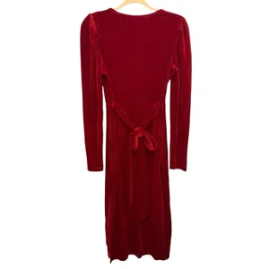 SHEIN Red Velvet Wrap Midi Dress Long Sleeve Holiday Party Large‎ thumbnail 5