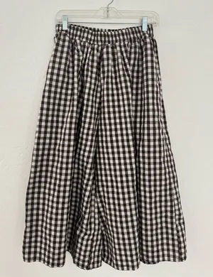 100% cotton brown and white gingham wide leg pants thumbnail 1