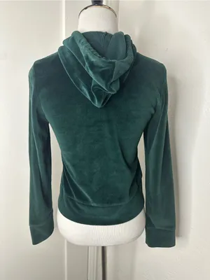 Vintage Y2K Style Deep Emerald Green Velour Full-Zip Hoodie thumbnail 4