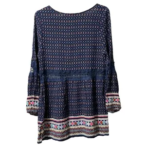 Entro Babydoll Mini Dress Size Medium Bell Sleeves‎ Lace Colorful Preppy Boho thumbnail 2