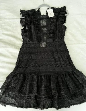 Olivaceous Black Crochet Mini Dress thumbnail 1