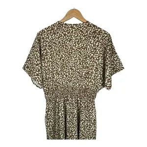 Dress Up‎ Animal Print Maxi Dress Womens Large Brown Pink Smocked Waist V-Neck thumbnail 5