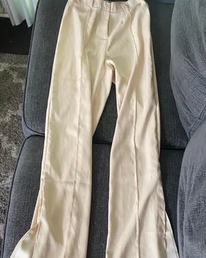 Pretty Little Thing cream lightweight slit - flared - wide leg pants thumbnail 1