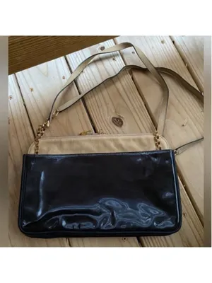 Chloé Lucy Two-Tone Leather Shoulder Bag Beige & Black Patent Leather thumbnail 6