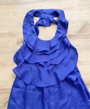 Foreign Exchange Royal Blue Tulip Ruffle Open Back Top S thumbnail 5