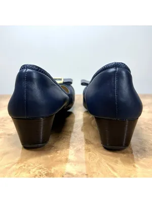 Cole Haan Emory Navy Leather Patent Cap Toe Bow Wedge Pumps Shoes 8.5B thumbnail 4