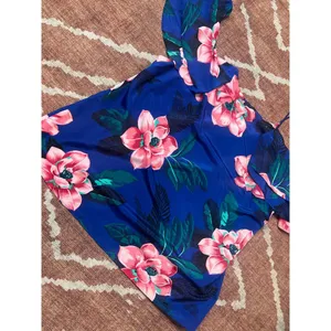 Banana Republic Tropical Blue Floral Cold Shoulder Flutter Sleeve Blouse Top XL thumbnail 9