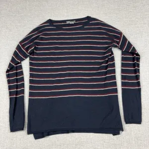Vince Sweater Womens XS Blue Wool Cashmere Crew Neck Striped Knit Pullover thumbnail 1