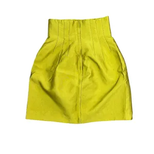H&M Women's Bright Yellow Pleated High Waisted Mini A-Line Bodycon Skirt Size 2 thumbnail 3