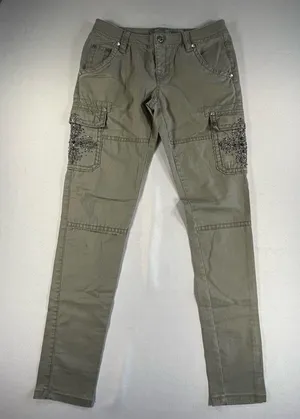 Miss Me • Olive Green Cargo Jeans Bead Embellished Cross Accent Size 26 thumbnail 1