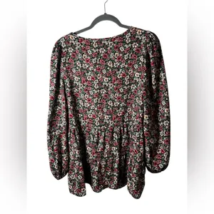 Primark Floral Peplum Blouse Long Sleeve Black Red Green Women’s Size 10 (L)‎ thumbnail 6