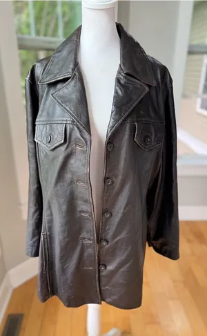Vintage Maxima Wilson’s Leather Distressed Brown Leather Button-Front Jacket XL thumbnail 1