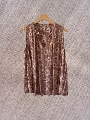 Gypsies & Moondust Floral Crinkle Sleeveless V-Neck Tank Top Brown Pink Large thumbnail 9
