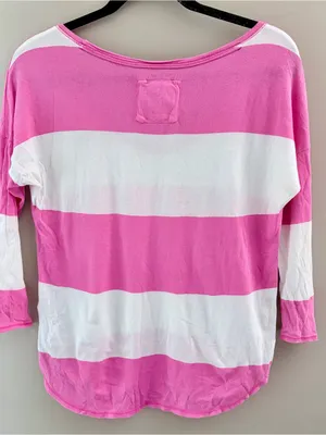 Abercrombie & Fitch Pink White Striped Scoop Neck Shirt Small Y2K Vintage thumbnail 3
