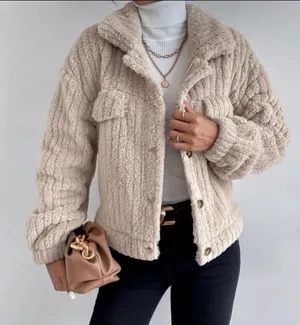 beige tan fuzzy shacket jacket Size M thumbnail 1