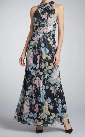 Adrianna Papell Black Floral Dress Womens 8 Medium thumbnail 1