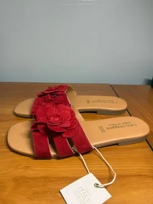 NWT Fabio‎ Maggenti Flat Sandal Slip On Red Leather Floral Made in Italy W9 thumbnail 2