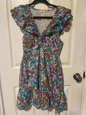 Anthropologie Roller Rabbit Blomst Ondika Floral Ruffle Mini Dress V-neck Size M thumbnail 2