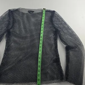 Retroluxe -1726 Black‎ Rhinestone Mesh Top Long Sleeve Fishnet Women's Small thumbnail 8