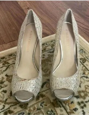 Audrey Brooke Silver Metallic Peep Toe Platform Heel Cocktail Wedding Prom thumbnail 1