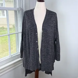 Free People TGIF High Low Oversized Marled Cardigan Sweater Small Slouchy Gray thumbnail 4