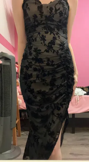 Gothic Dress with floral design Black thumbnail 1