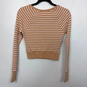 Offline by Aerie Striped Waffle Cropped Tee Long Sleeve Casual Minimalist Small thumbnail 5