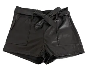 New Windsor Black Faux Leather Paperbag‎ Waist Shorts with Belt Womens XS thumbnail 1