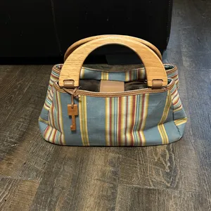 Fossil Cabana Stripe Canvas Wood‎ Handled Satchel Handbag in multicolor. thumbnail 2