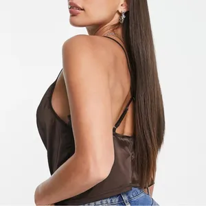 New Parisian satin cami strap top with‎ cowl neck in chocolate brown thumbnail 4