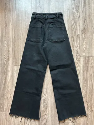 Zara The Marine Straight Wide Leg Raw Hem Jeans in Black Size 0 thumbnail 11