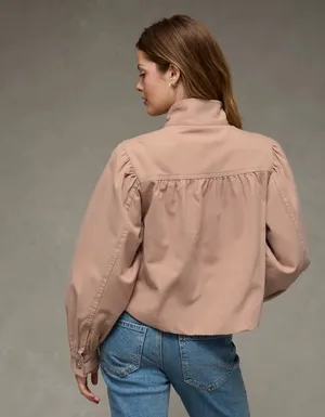 American Eagle Real Good Twill Swing Jacket Rose Pink Mock Neck Size Medium NWT thumbnail 3