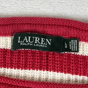 Lauren Ralph Lauren Striped Cotton Shaker Knit Sweater Red Cream L 200815982001 thumbnail 2