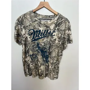 Miller High Life Graphic Camo Tee NWOT Tan with Navy Print Size Large thumbnail 4