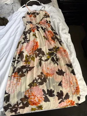 Sweet Storm Cream Maxi Dress with Peach & Brown Floral Print thumbnail 1